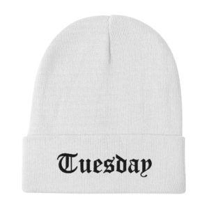 Tuesday White Embroidered Beanie